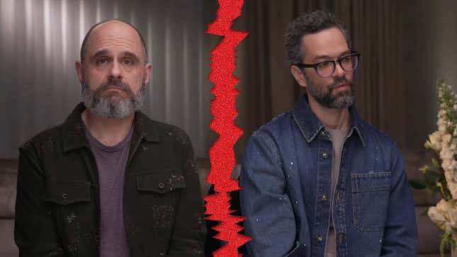 Craig Mazin and Neil Druckmann with a red split down the middle.