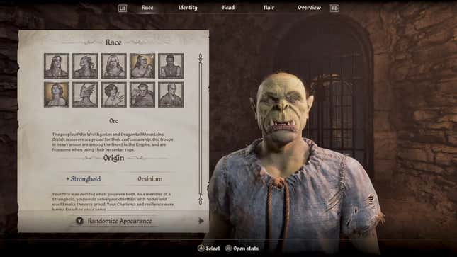 A screenshot shows race options for characters.