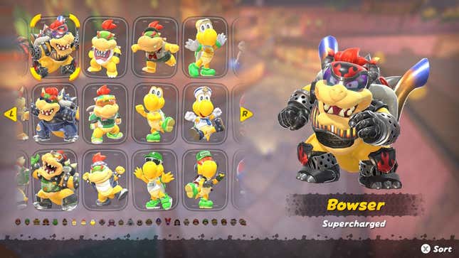 A screenshot shows outfit selections for various characters.