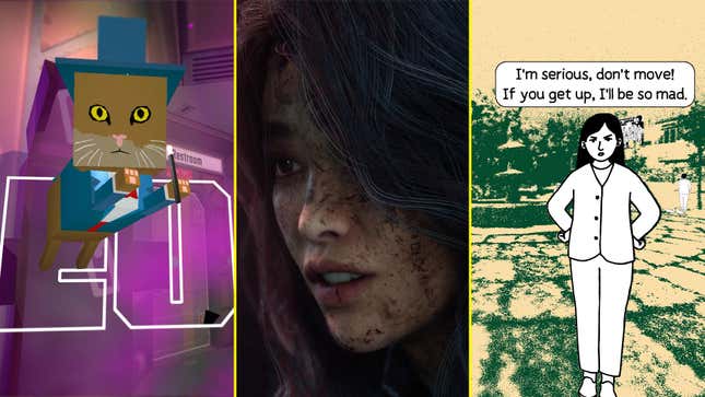 A cat from Skin Deep, Lune from Clair Obscur, and an angry lady from Despelote are arranged in a composite image.