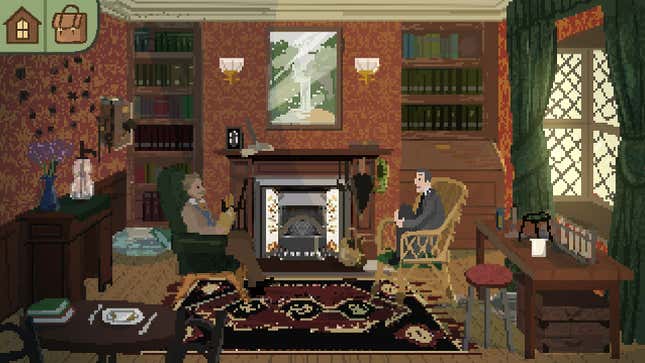 Holmes and Watson sit in their chairs at 221B Baker Street.