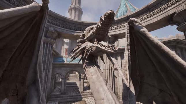 A statue of a dragon roars.