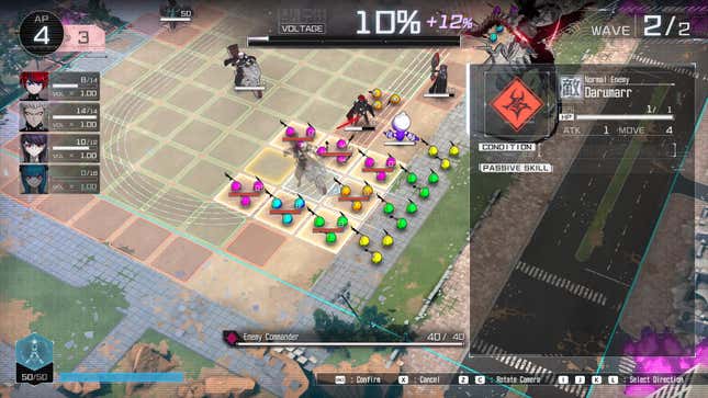 Characters do battle on a grid.