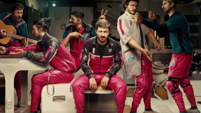 Clones appear in pink track suits in a science station. 