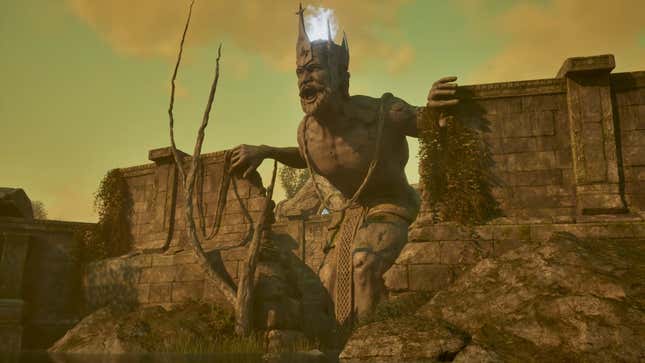 A statue of a man screams.