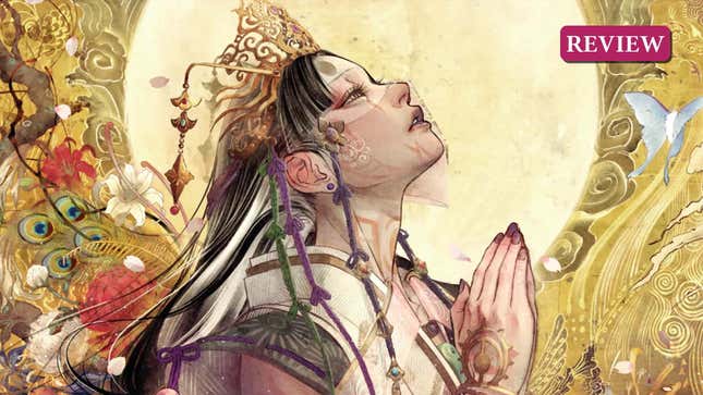 The Maiden prays in a piece of art.