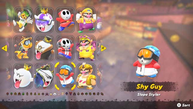 A screenshot shows outfit selections for various characters.