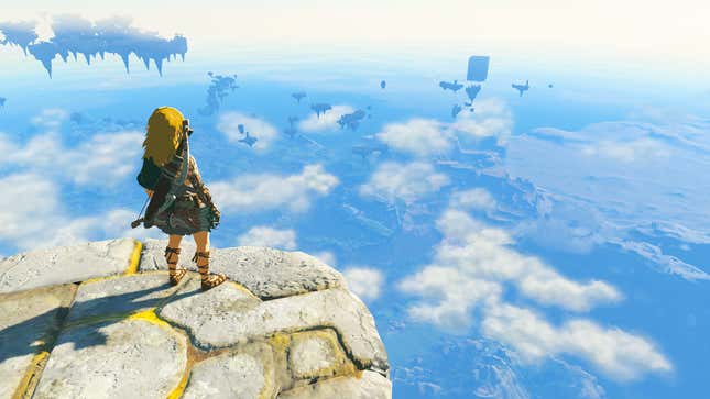 Link looks out over Hyrule from a Sky Island.