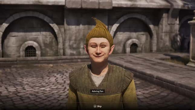 An adoring fan talks to the player.