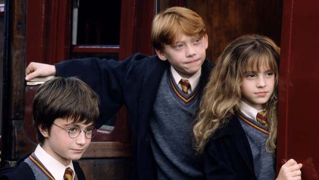 The original cast for Harry Potter is on the Hogwarts Express.