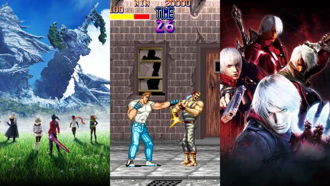 Art from Xenoblade, Final Fight, and Devil May Cry.