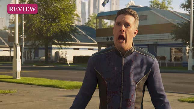 A man screams as he watches bugs, off screen, eat his family.