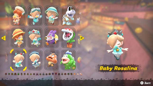 A screenshot shows outfit selections for various characters.