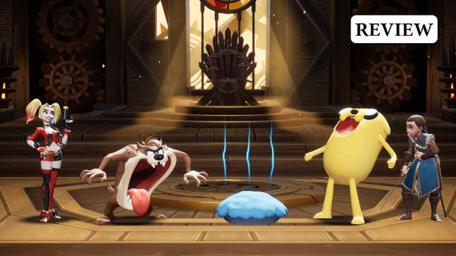 Harley Quinn, Taz, and other WB characters stand before a blue pie giving off an aroma of some kind.