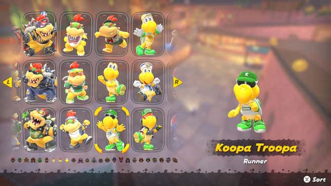 A screenshot shows outfit selections for various characters.