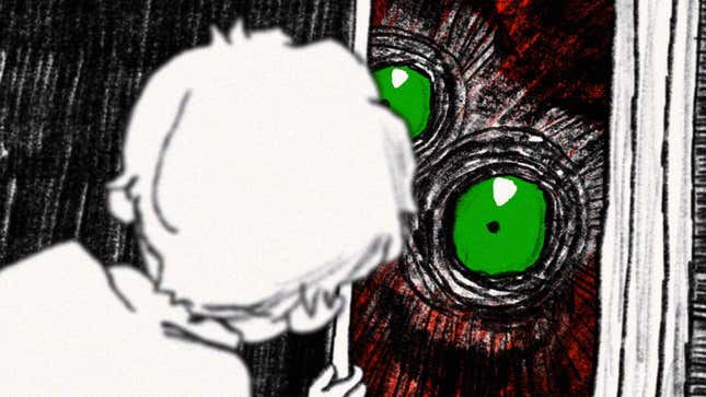 A creature looking at a child