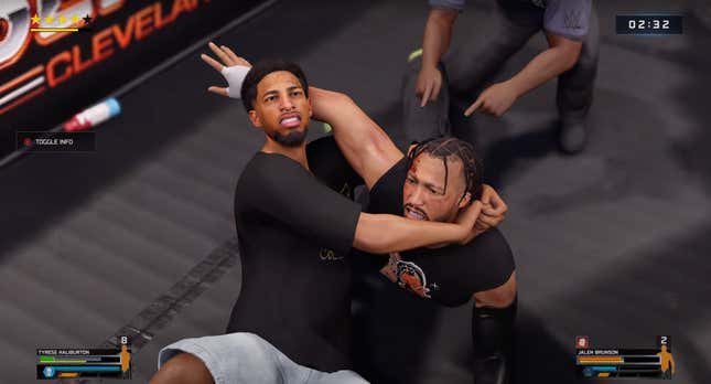 Pacers point guard Tyres Haliburton choking Knicks star Jalen Brunson in WWE 2k25 DLC