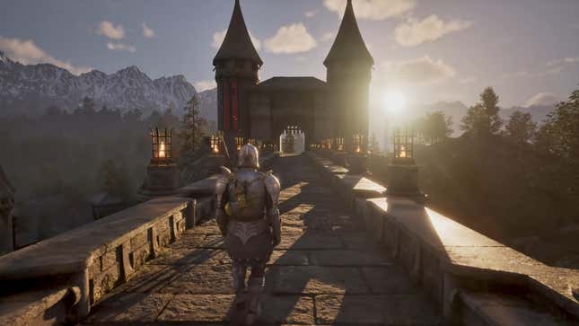 The player character walks across a bridge.