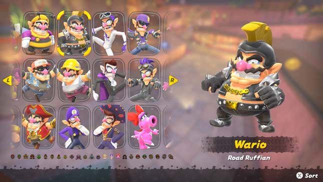 A screenshot shows outfit selections for various characters.