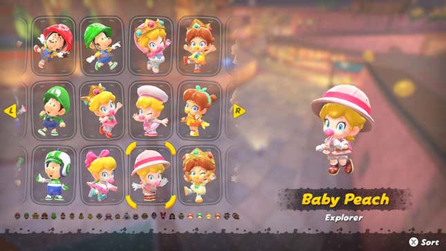 A screenshot shows outfit selections for various characters.
