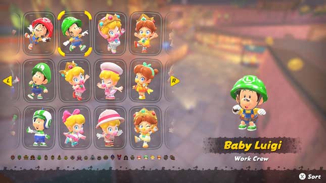 A screenshot shows outfit selections for various characters.