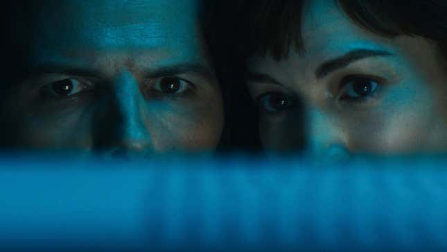 Mark and Helly R looking at a screen