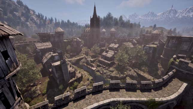 A screenshot shows a fantasy village.