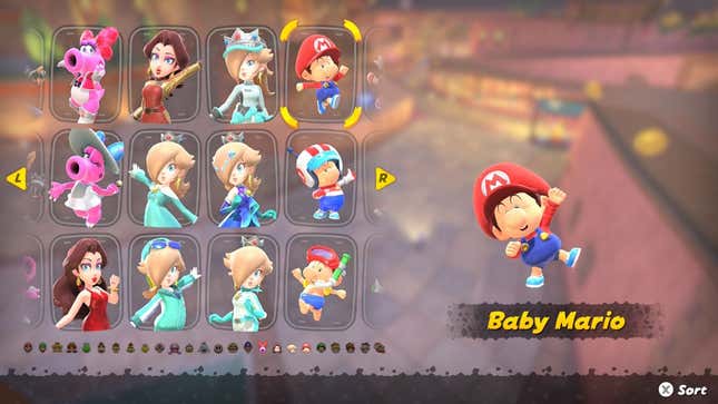 A screenshot shows outfit selections for various characters.