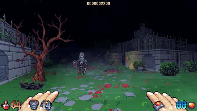 A skeleton night dashes towards the player.