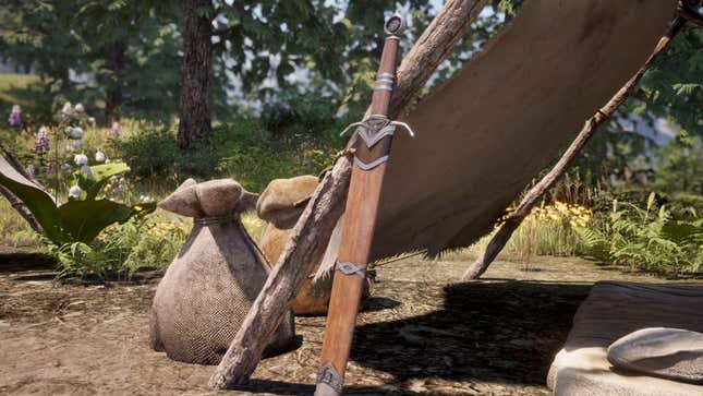 A sword is left at camp.
