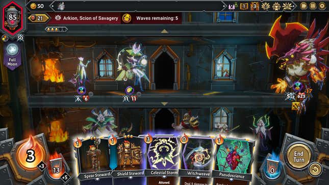 A screenshot for Monster Train 2 shows a hand of cards.