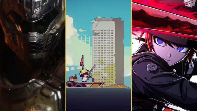 The Doom Slayer, and the protagonists of Doloc Town and The Hundred Line: Last Defense Academy are arranged in a collage.