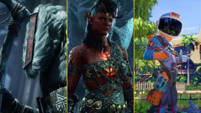 A strange creature, tiefling, and astronaut are arranged in a collage.