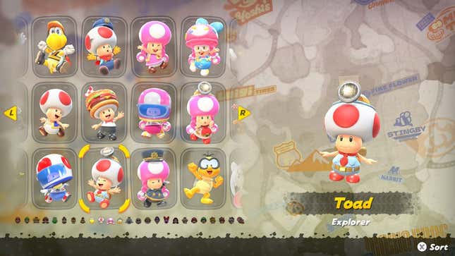 A screenshot shows outfit selections for various characters.