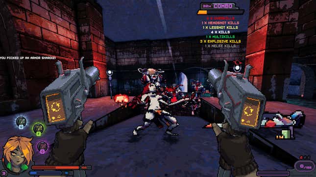 The protagonist wields two submachine guns.