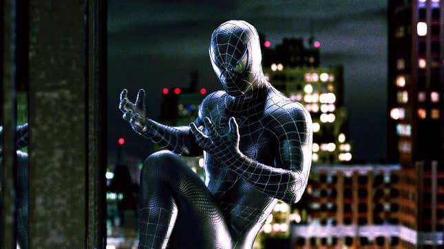 Spider-Man wearing the Symbiote suit.